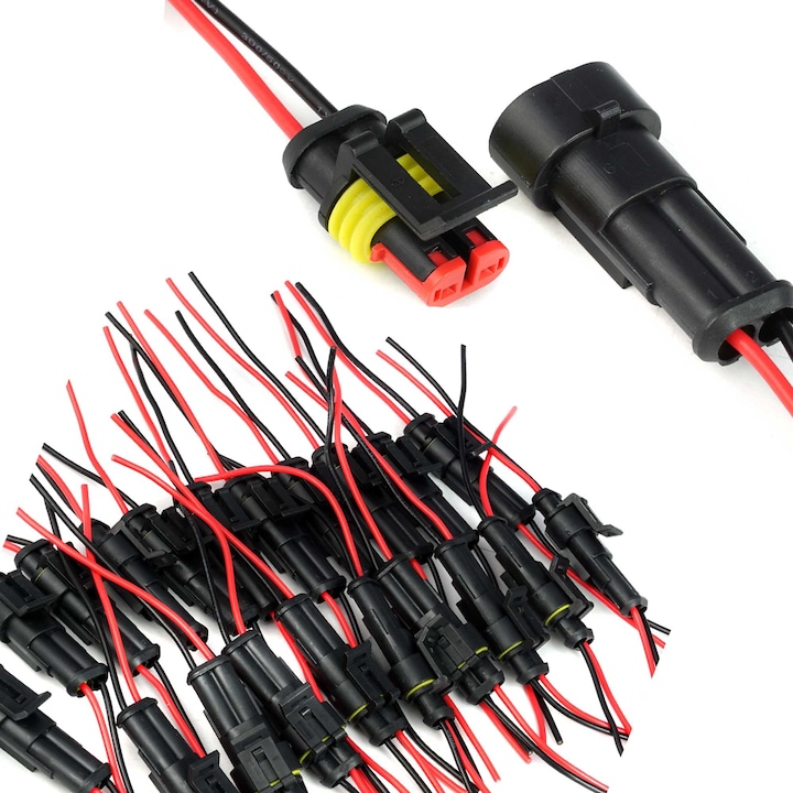 Conector universal impermeabil IP65 cu 2 pini, 20x, cu cablu superseal