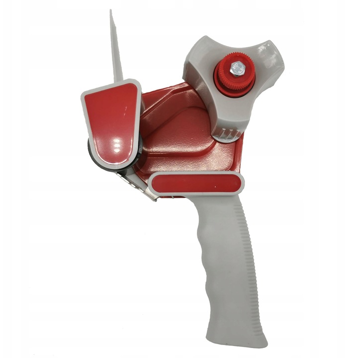 Dispenser pentru benzi adezive Herlitz, gri-rosu sau gri-albastru, 66m x 50mm, cu clapeta de presiune, set individual