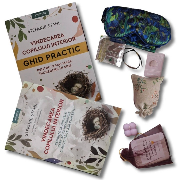 Set cadou Ragaz pentru suflet cu bratara personalizata, carte transformationala, lumanare artizanala, masca pentru somn, 31 carduri afirmatii, ceai aromat, saculet cu lavanda