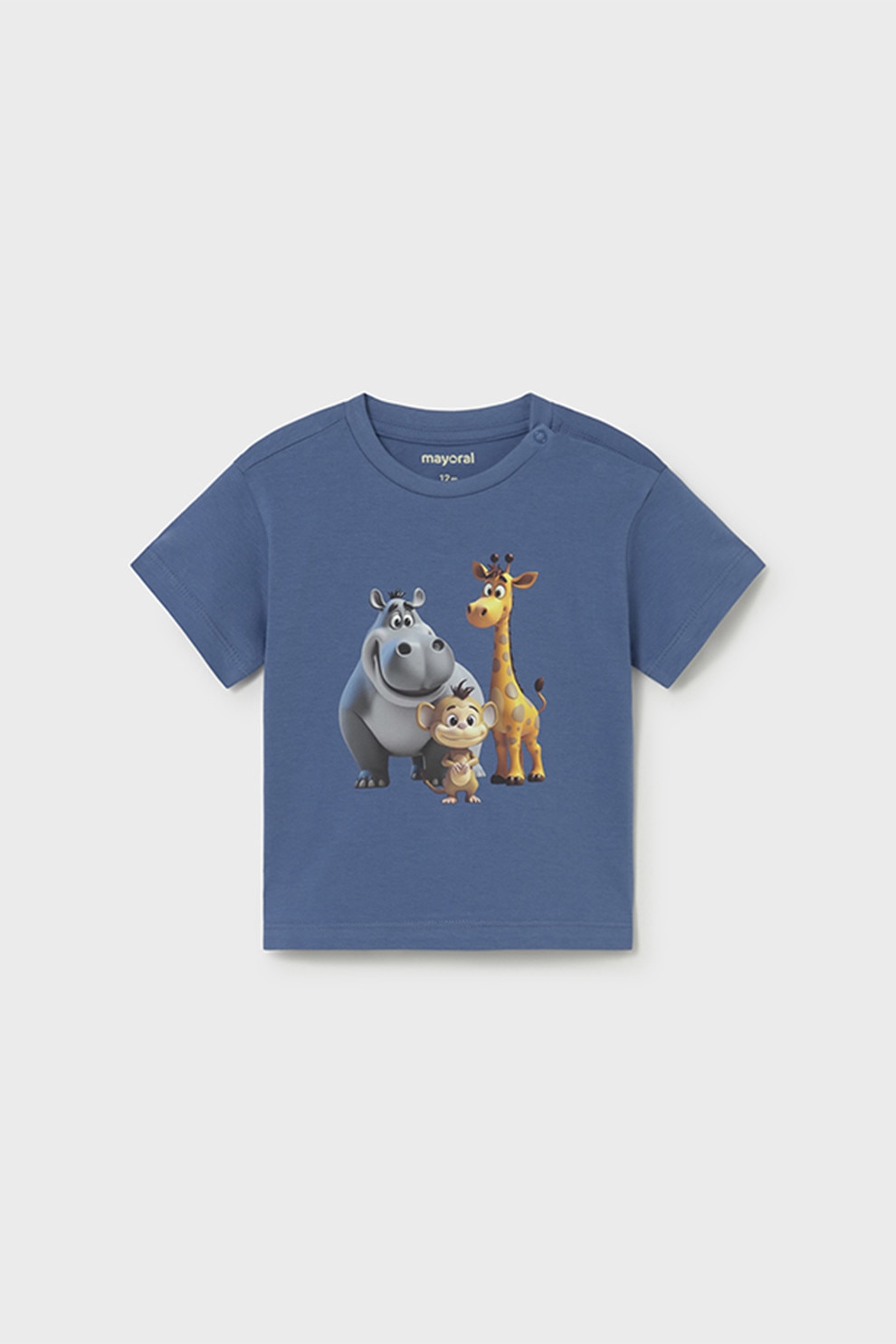 Mayoral, Tricou de bumbac cu imprimeu frontal, Albastru inchis, Galben sofran, Gri, 92 CM