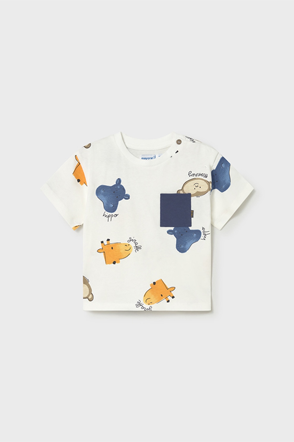 Mayoral, Tricou cu imprimeu si buzunar pe piept, Alb, Portocaliu, Bleumarin, 98 CM