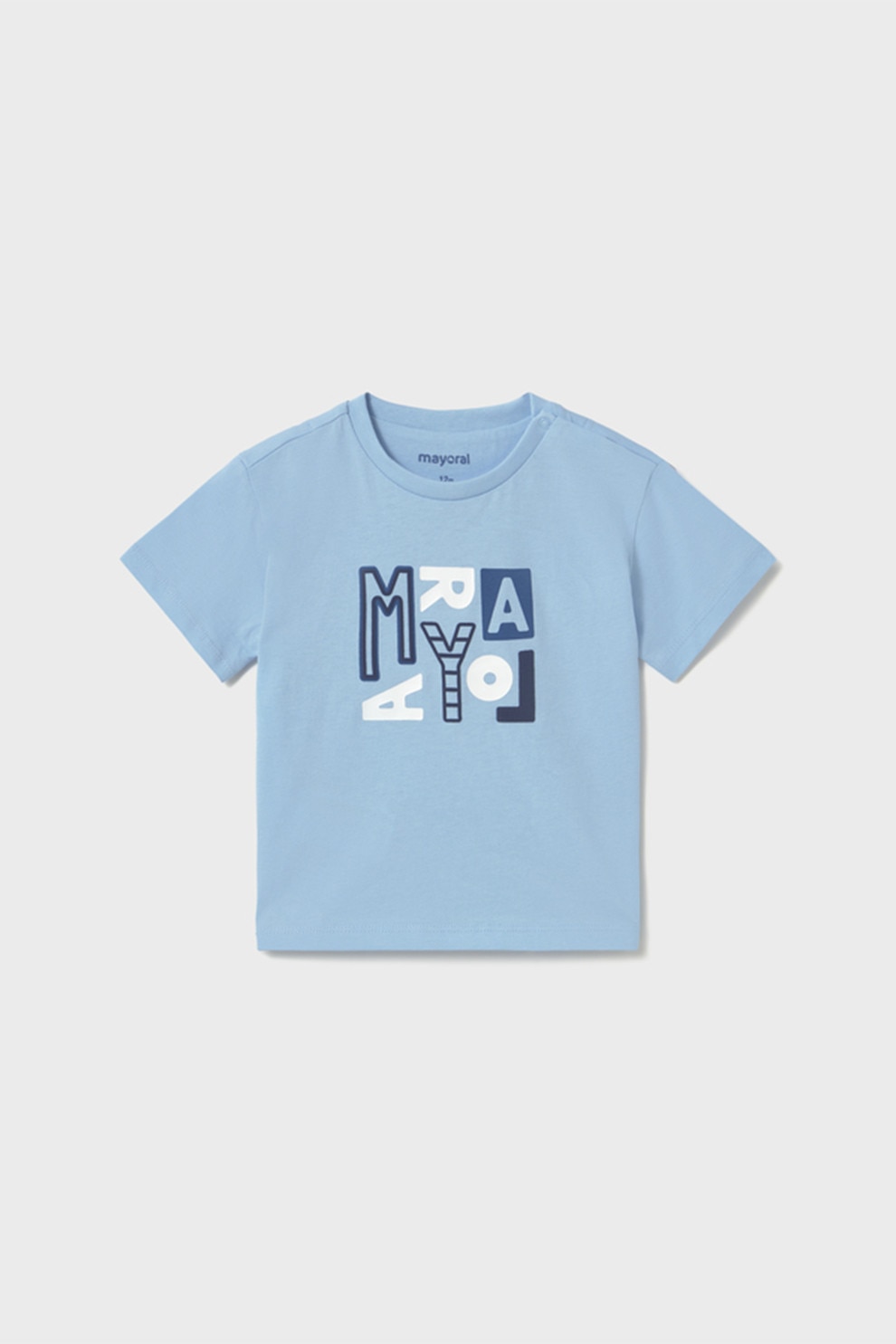 Mayoral, Tricou de bumbac cu imprimeu text, Alb, Albastru lavanda, 92 CM