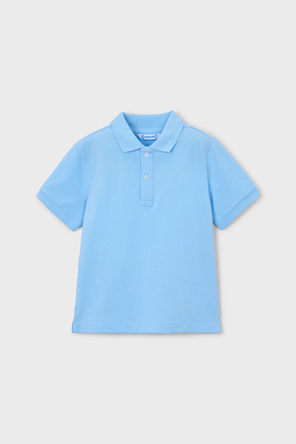 Mayoral, Tricou polo din material pique cu fenta cu nasturi, Albastru pastel, Albastru lavanda, 122 CM