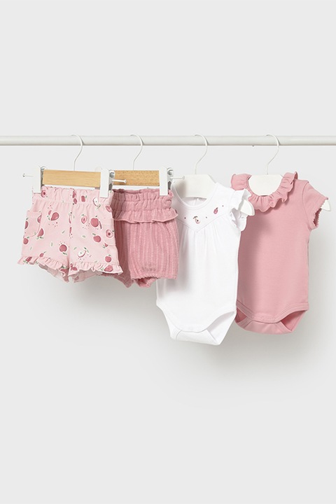 Mayoral, Set de imbracaminte din amestec de bumbac - 4 piese, Alb/Roz deschis