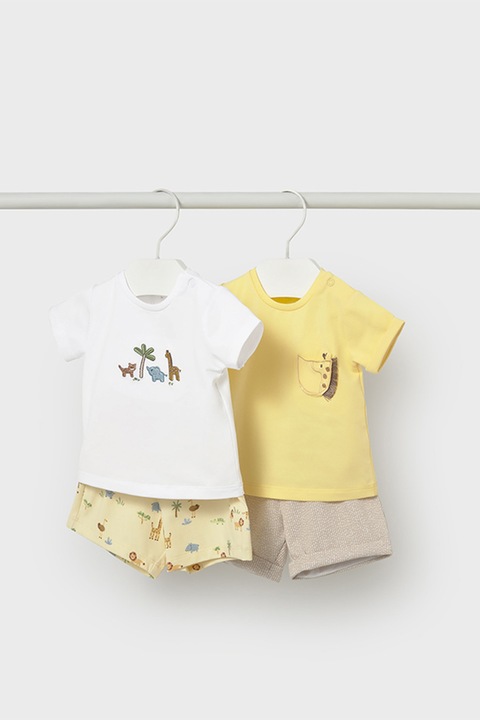 Mayoral, Set de imbracaminte din amestec de bumbac - 4 piese, Alb/Galben pai/Maro deschis