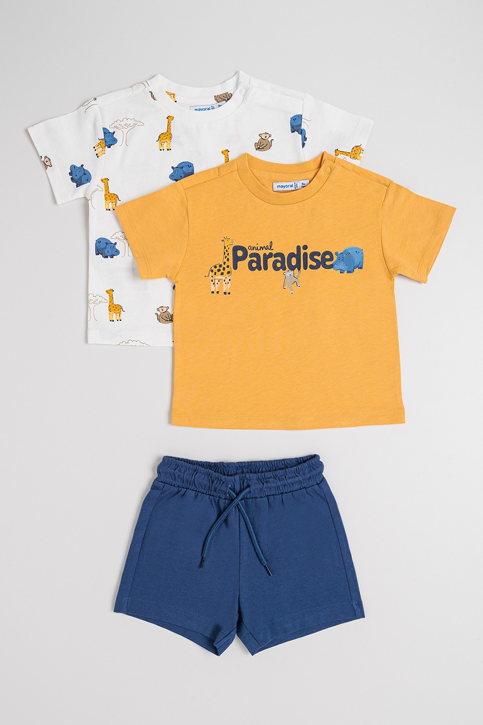 Mayoral, Set de imbracaminte din bumbac - 3 piese, Albastru, Bleumarin, Ocru, 80 CM