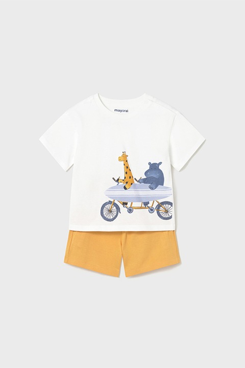 Mayoral, Set de tricou cu imprimeu si pantaloni scurti - 2 piese, Alb, Portocaliu, Alb/Portocaliu pal