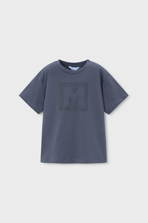 Mayoral, Tricou de bumbac cu imprimeu logo, Gri carbune