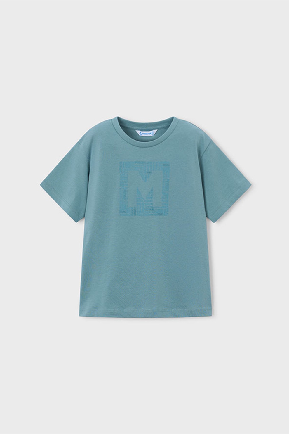 Mayoral, Tricou de bumbac cu imprimeu logo, Albastru petrol, 110 CM