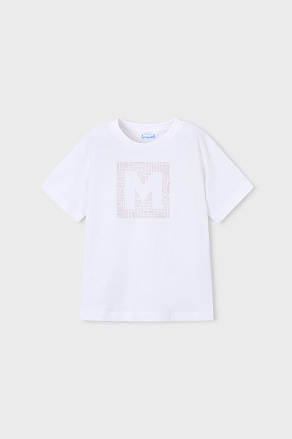 Mayoral, Tricou de bumbac cu imprimeu logo, Alb optic, 122 CM