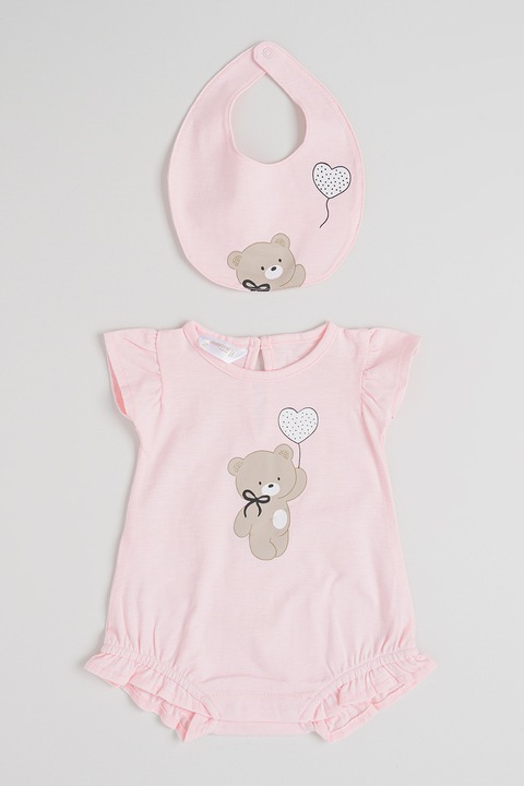 Mayoral, Set de salopeta si baveta - 2 piese, Roz pastel/Maro taupe deschis