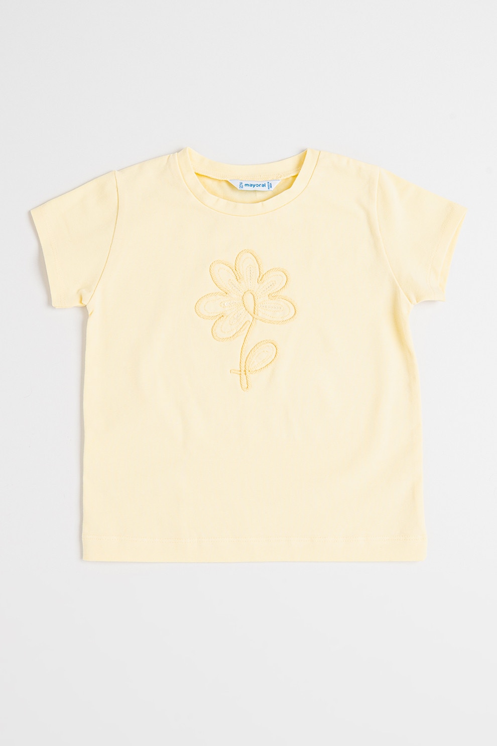 Mayoral, Tricou din amestec de bumbac cu broderie, Galben deschis, 128 CM