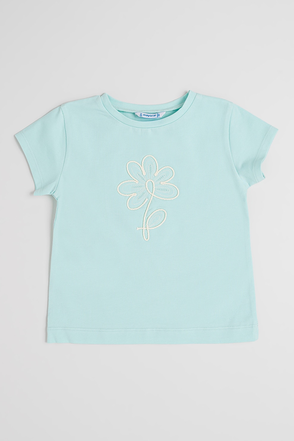 Mayoral, Tricou din amestec de bumbac cu broderie, Verde menta, 128 CM