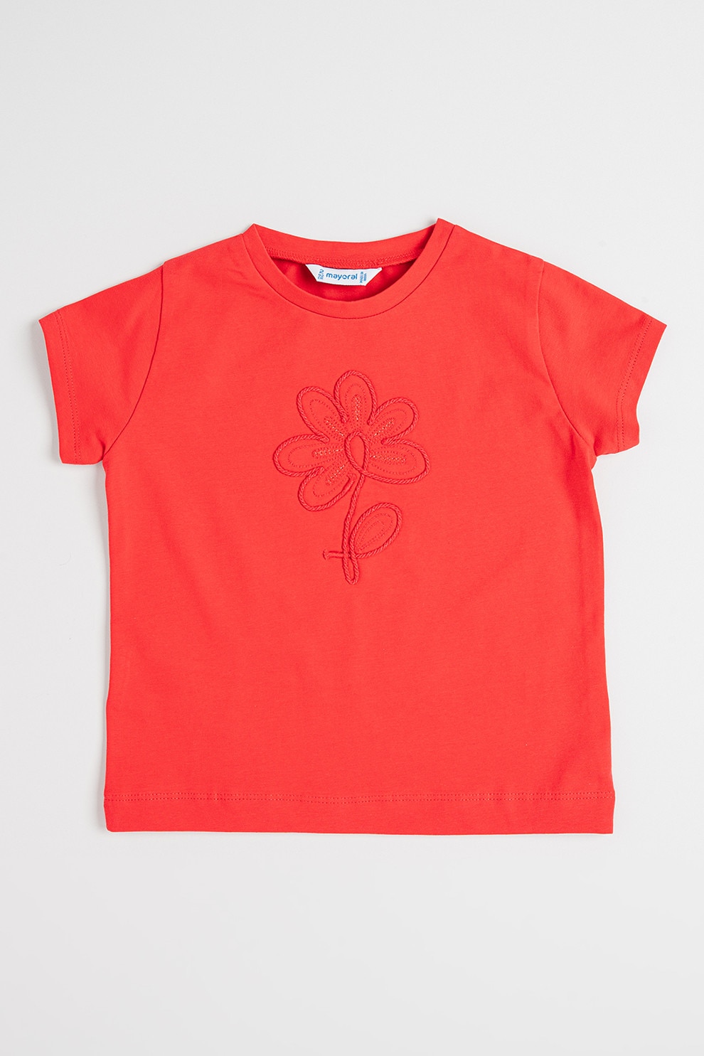 Mayoral, Tricou din amestec de bumbac cu broderie, Rosu, 134 CM