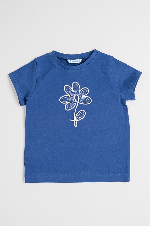 Mayoral, Tricou din amestec de bumbac cu broderie, Albastru petrol
