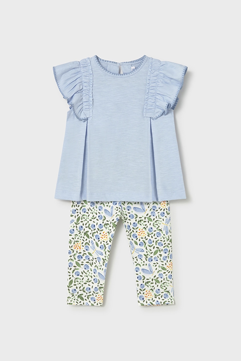 Mayoral, Set de tricou de bumbac si pantaloni - 2 piese, Galben, Albastru lavanda, 92 CM