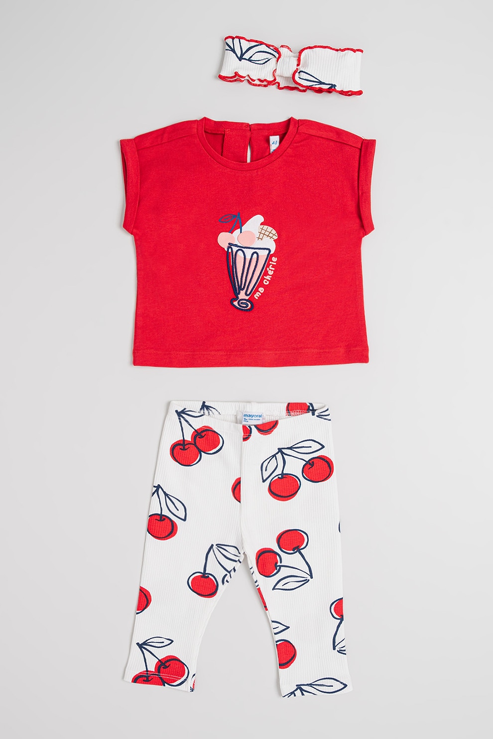 Mayoral, Set de tricou, bentita si colanti- 3 piese, Rosu, Alb, Bleumarin, 80 CM