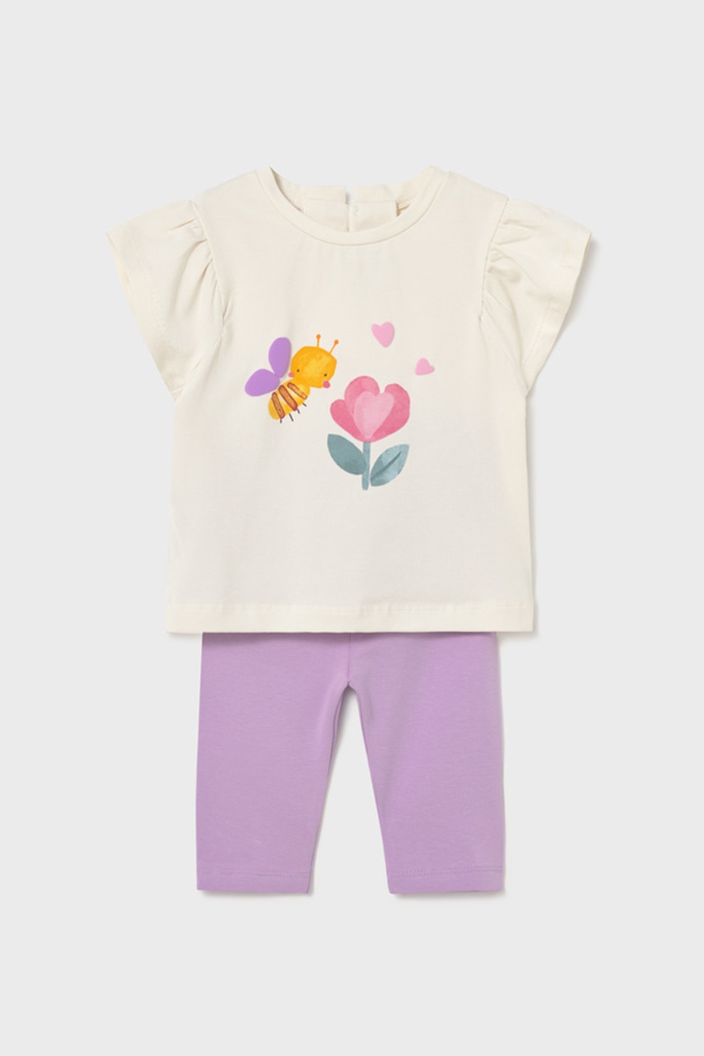 Mayoral, Set de tricou din amestec de bumbac si colanti - 2 piese, Lila, Alb murdar, 80 CM