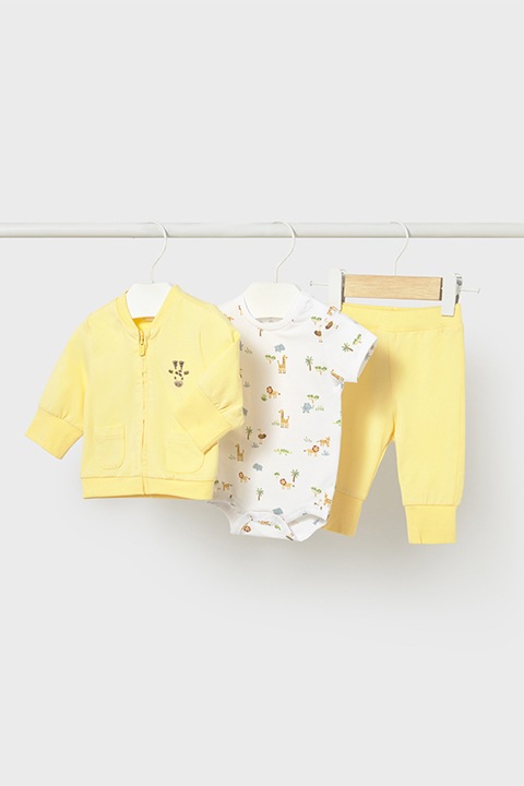 Mayoral, Set de trening si body - 3 piese, Alb/Galben pai