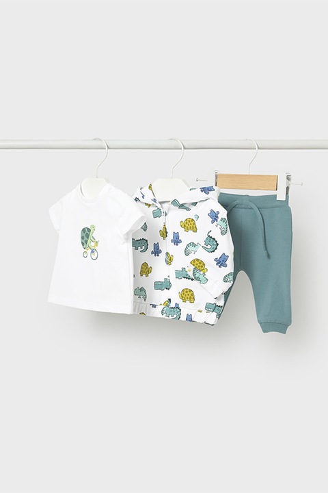 Mayoral, Trening lung cu imprimeu - 3 piese, Alb/Albastru petrol