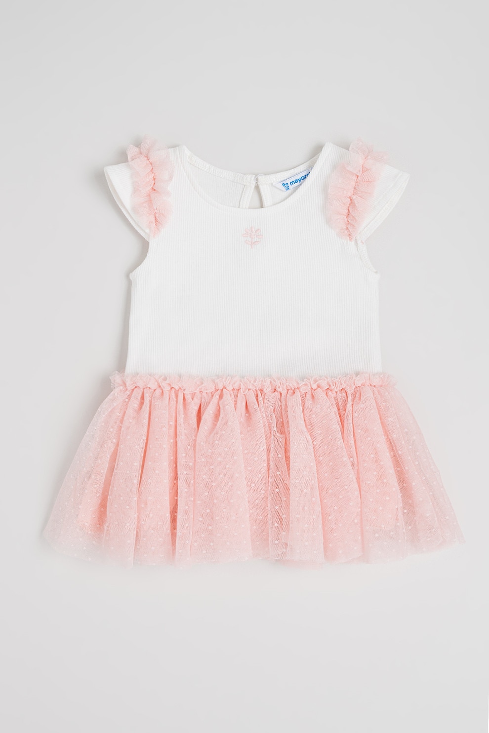 Mayoral, Rochie din tul cu model 2in1, Alb, Piersica, 92 CM
