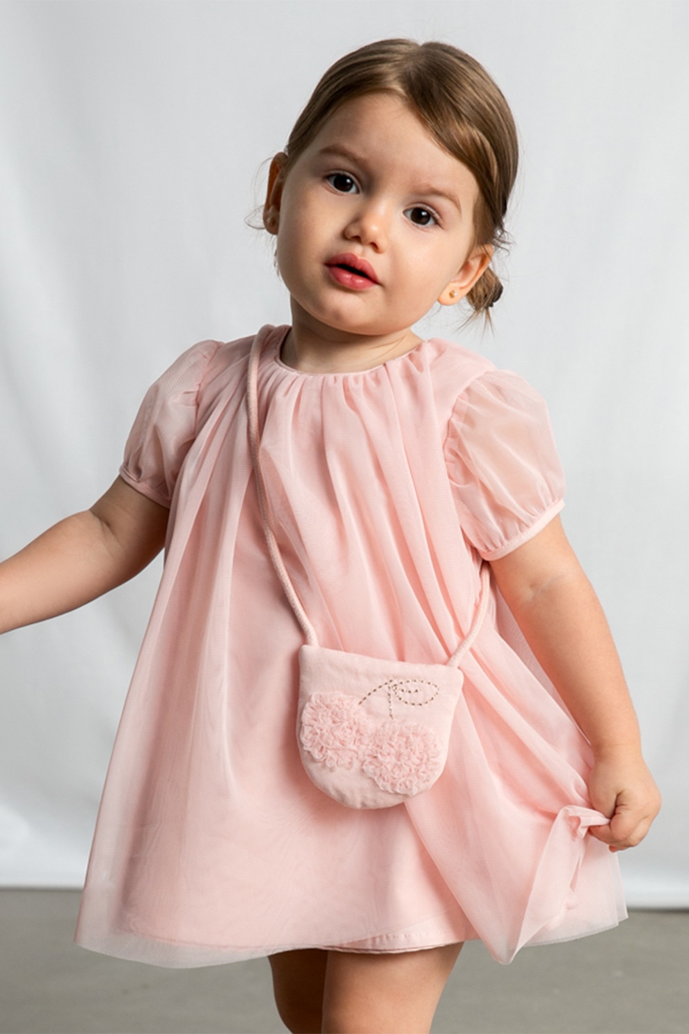 Mayoral, Rochie din tul si geanta, Roz pal, 98 CM