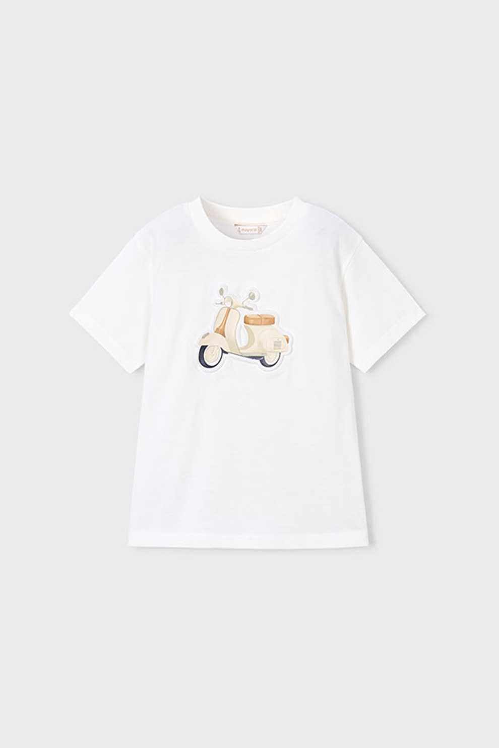 Mayoral, Tricou de bumbac cu decolteu la baza gatului, Alb optic, 128 CM