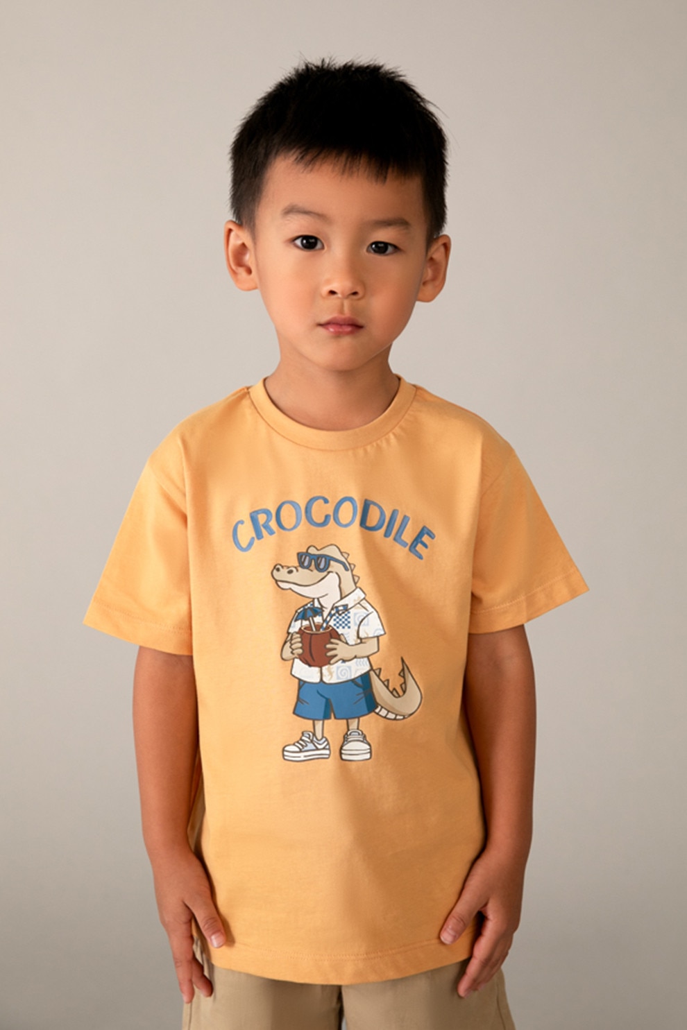 Mayoral, Tricou de bumbac cu model grafic, Portocaliu, Albastru, 134 CM