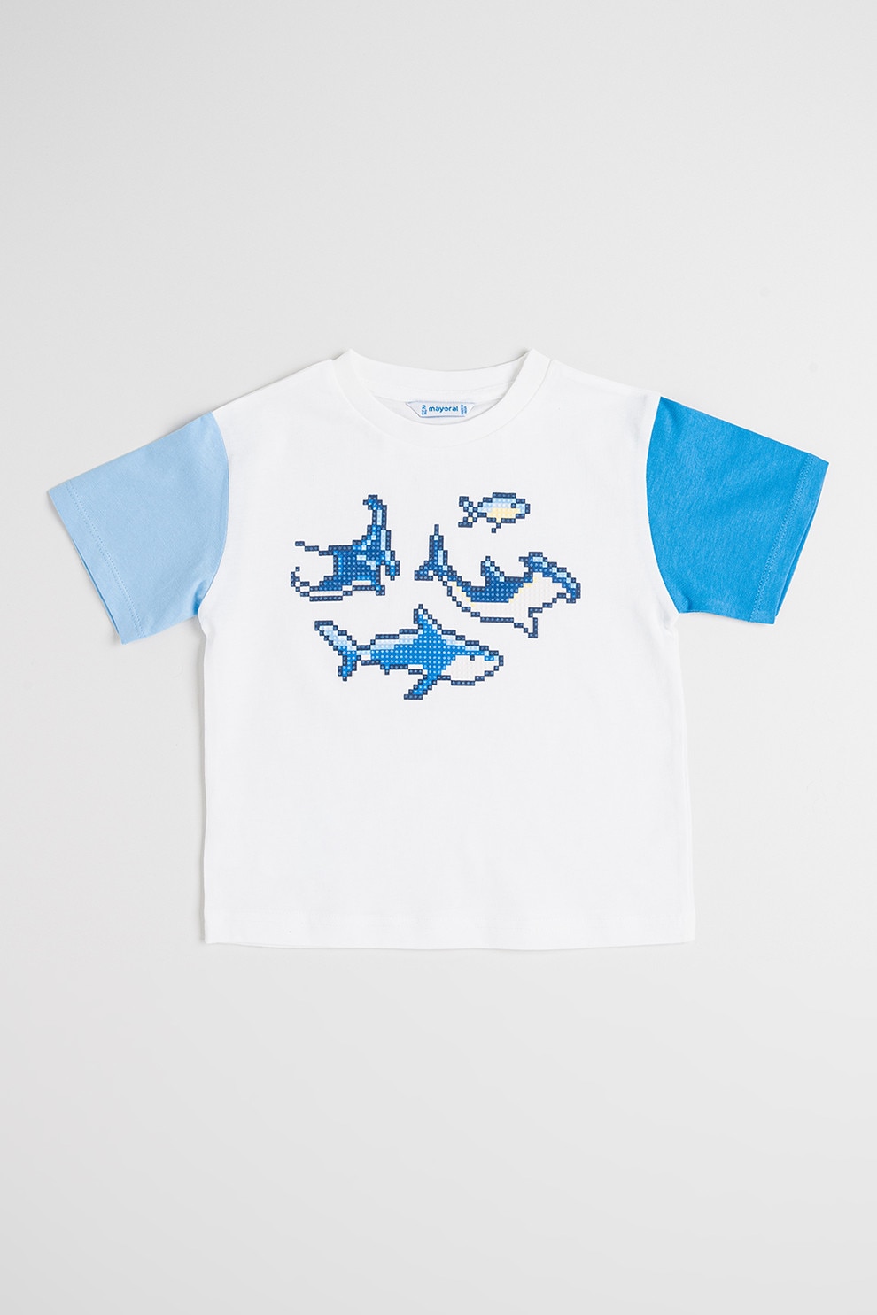 Mayoral, Tricou cu imprimeu grafic, Alb, Albastru, 128 CM