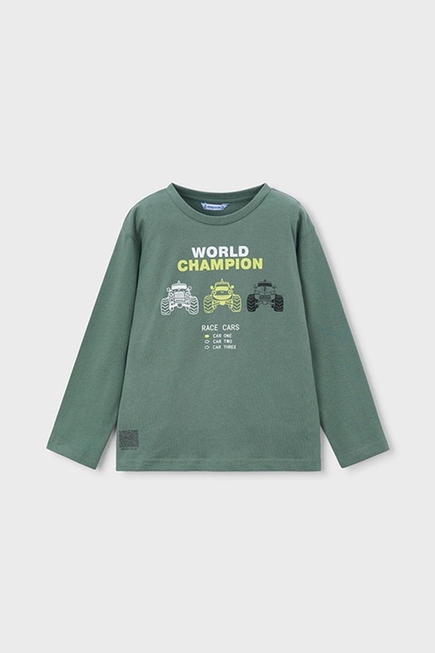 Mayoral, Bluza cu decolteu la baza gatului si imprimeu grafic, Verde