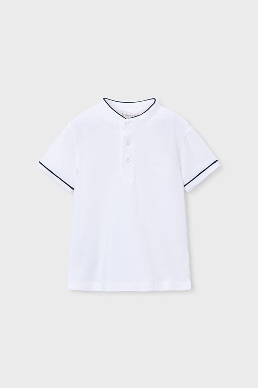 Mayoral, Tricou cu buzunar pe piept si decolteu henley, Alb, Bleumarin, 134 CM
