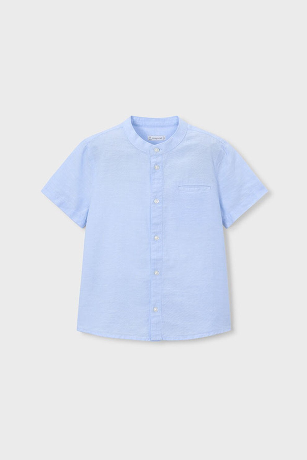 Mayoral, Camasa din bumbac si in cu guler Mao, Albastru glaciar, 128 CM