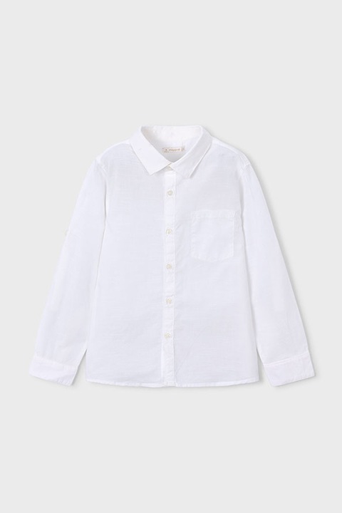 Mayoral, Camasa din bumbac si in cu buzunar pe piept, Alb optic