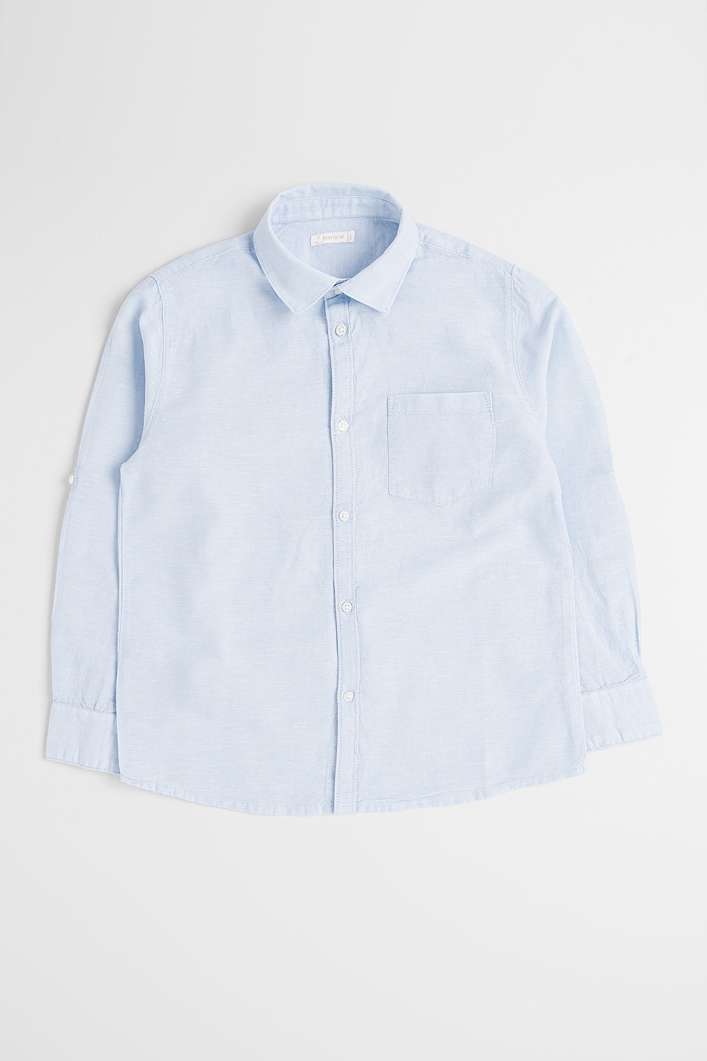 Mayoral, Camasa din bumbac si in cu buzunar pe piept, Albastru glaciar, 128 CM