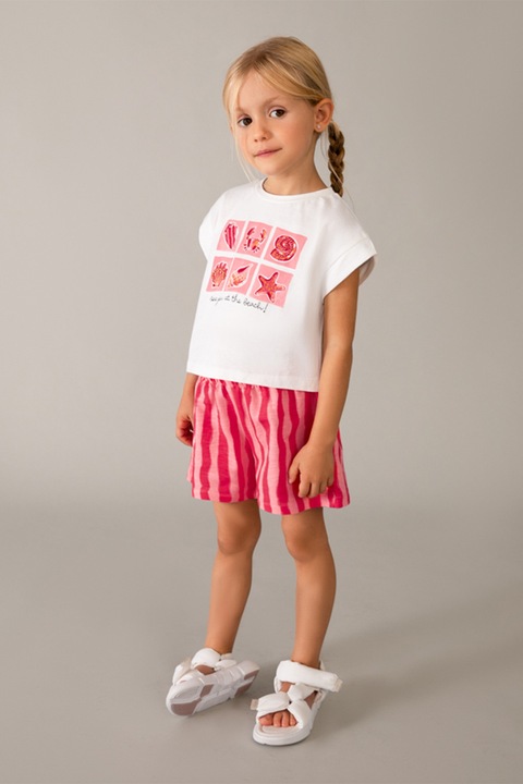 Mayoral, Set de pantaloni scurti si tricou cu imprimeu - 2 piese, Rosu/Alb/Roz
