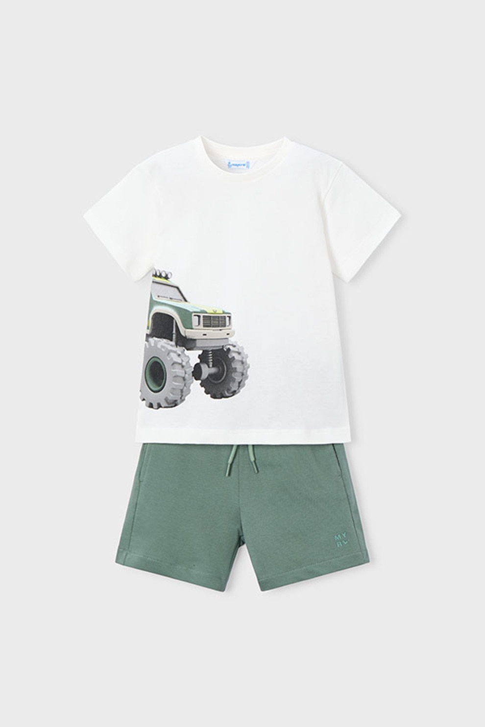 Mayoral, Set de tricou si pantaloni scurti din bumbac, Alb, Verde, 104 CM