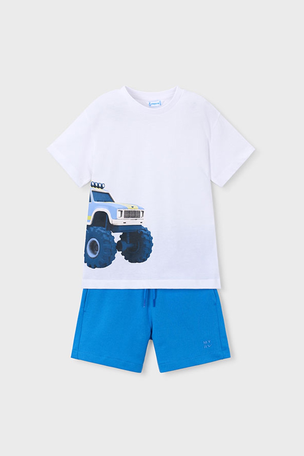 Mayoral, Set de tricou si pantaloni scurti din bumbac, Alb, Albastru royal, 116 CM