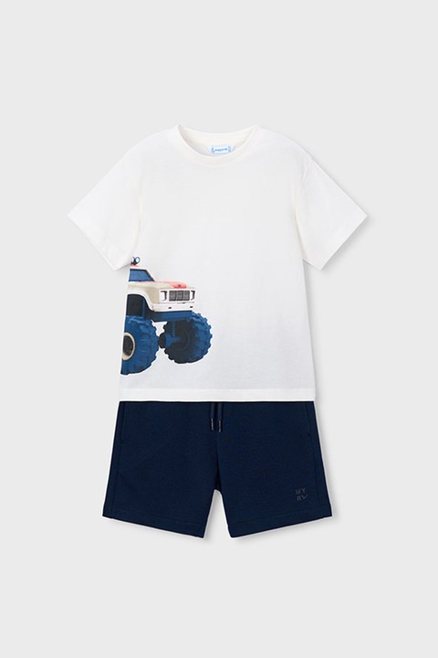 Mayoral, Set de tricou si pantaloni scurti din bumbac, Alb/Bleumarin