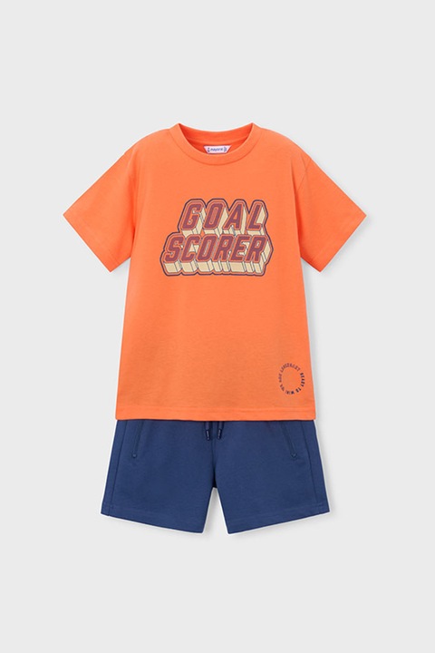 Mayoral, Set de tricou cu decolteu la baza gatului si pantaloni scurt - 2 piese, Portocaliu/Bleumarin
