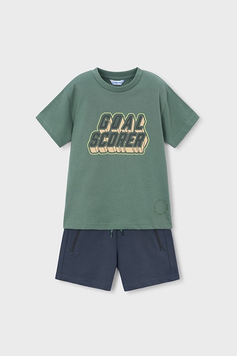 Mayoral, Тениска с овално деколте и къс панталон - 2 части, Папратово зелено/Тъмносин