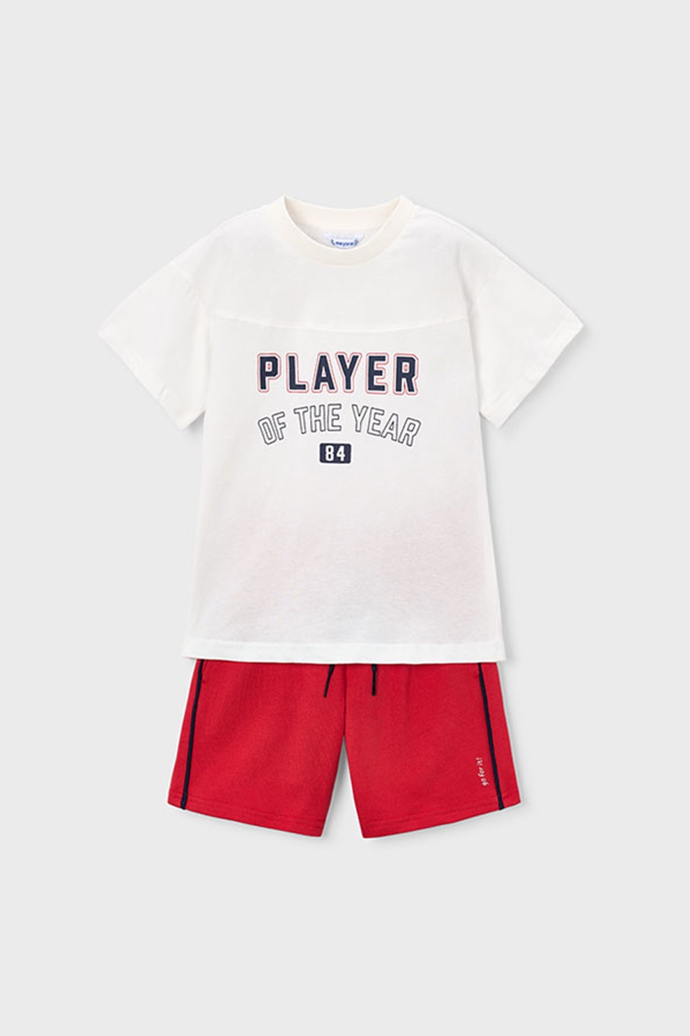 Mayoral, Set de tricou cu imprimeu si pantaloni scurti, Rosu, Alb, 104 CM