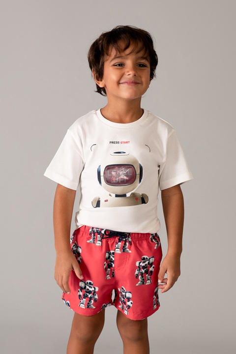 Mayoral, Set de pantaloni scurti si tricou din bumbac, Alb/Rosu vermillion