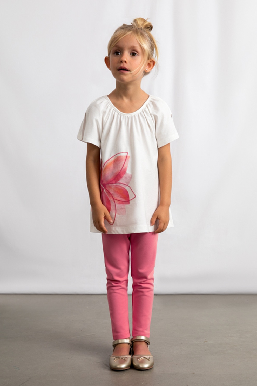 Mayoral, Set de tricou cu imprimeu si colanti, Alb, Roz, 128 CM