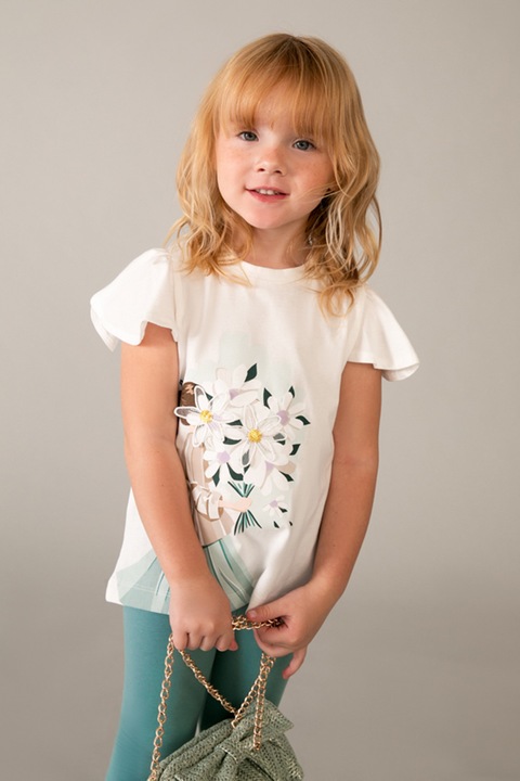 Mayoral, Set de tricou si colanti cu imprimeu grafic, Alb/Verde