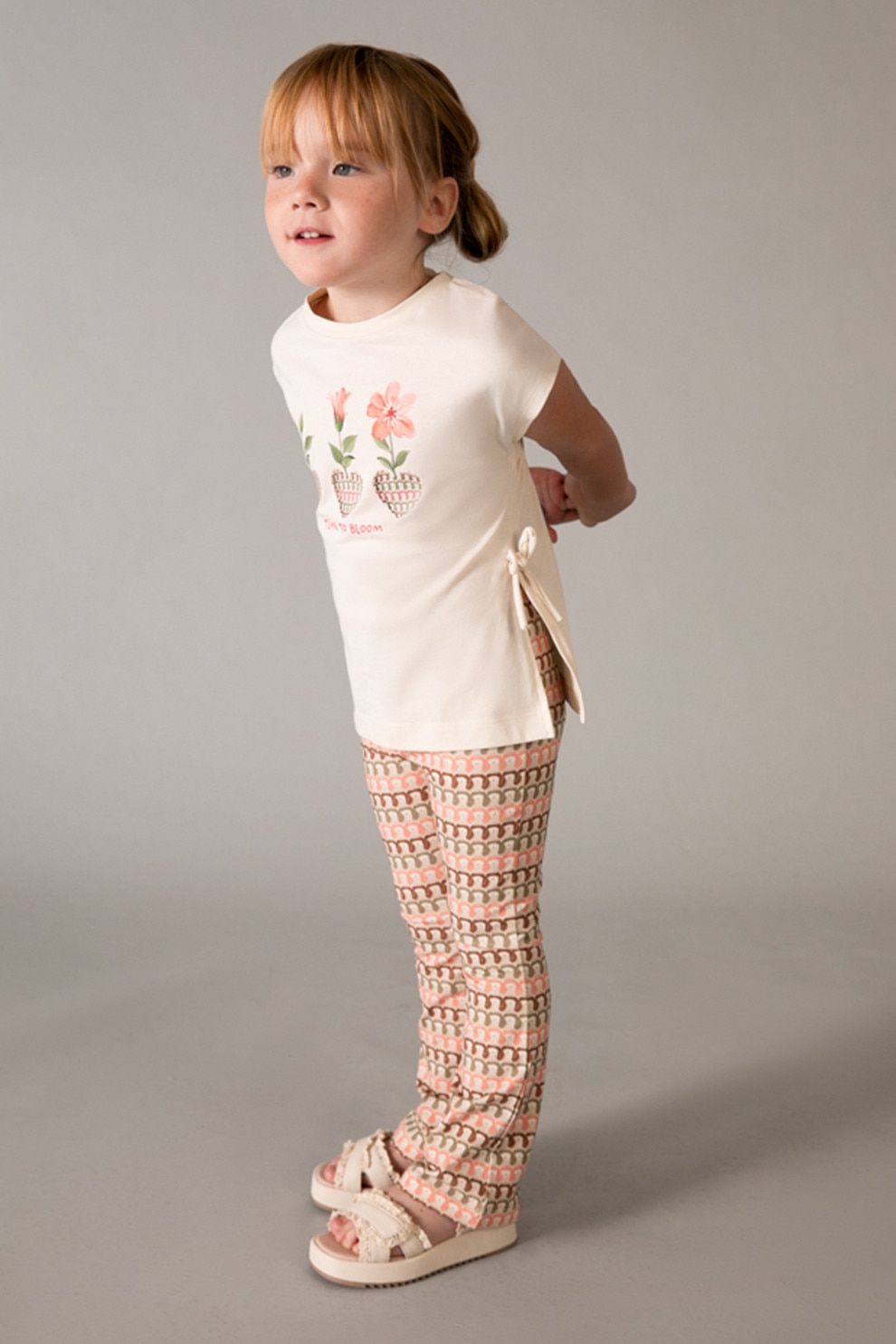 Mayoral, Set de tricou cu imprimeu si colanti evazati, Maro, Bej, 128 CM