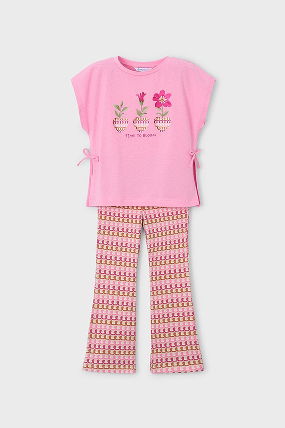 Mayoral, Set de tricou cu imprimeu si colanti evazati, Maro, Roz, 104 CM