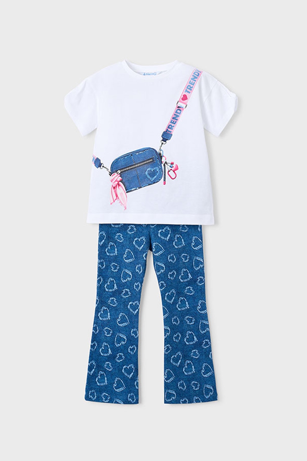 Mayoral, Set de tricou si colanti cu imprimeu grafic, Alb, Albastru inchis, 104 CM