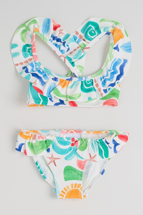 Mayoral, Costum de baie cu model tropical, Alb/Verde/Turcoaz/Bleumarin/Ocru