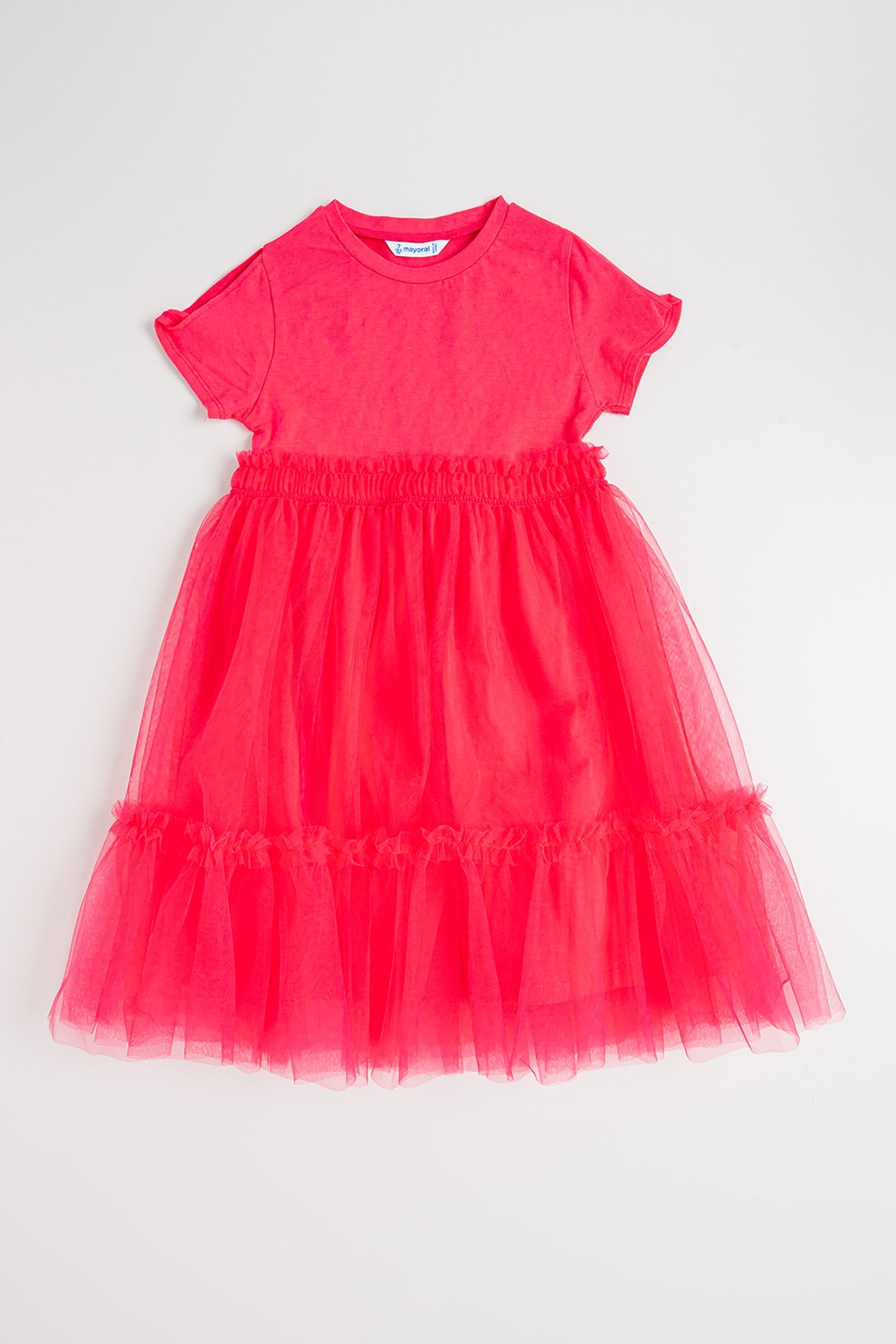 Mayoral, Rochie evazata cu terminatie din tul, Fucsia, 128 CM