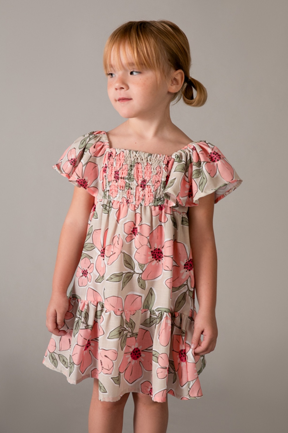 Mayoral,Rochie cu imprimeu si garnituri cu insertii stralucitoare, Roz, Kaki, Verde feriga, 116 CM